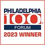 Philadelphia 100 Forum 2023 Winner logo in red, white, and blue.